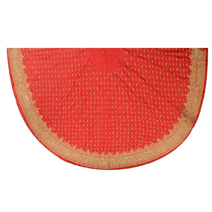 Sanskriti Red Long Skirt 100% Pure Silk Hand Beaded Ethnic Unstitched Lehenga