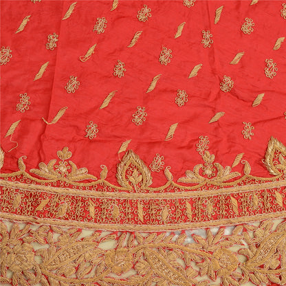 Sanskriti Red Long Skirt 100% Pure Silk Hand Beaded Ethnic Unstitched Lehenga