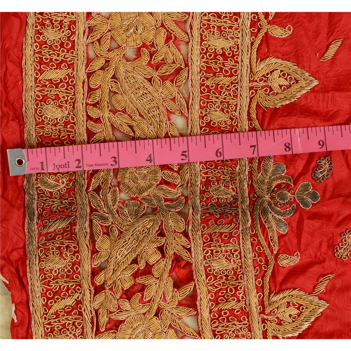 Sanskriti Red Long Skirt 100% Pure Silk Hand Beaded Ethnic Unstitched Lehenga