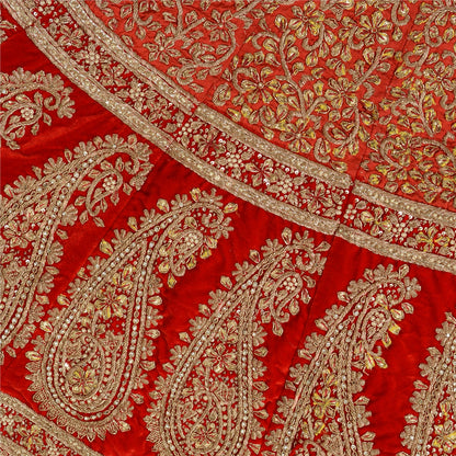 Sanskriti Vintage Red Long Wedding Skirt Pure Silk Hand Beaded Stitched Lehenga