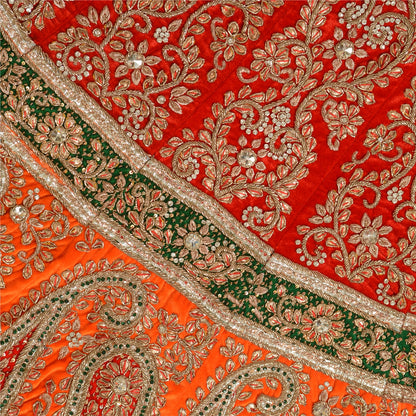 Sanskriti vintage Red Long Skirt Velvet Hand Beaded Stitched Antique Lehenga