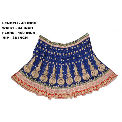 Sanskriti New Blue Net Mesh Long Skirt Unstitched Hand Beaded Ethnic Dressing