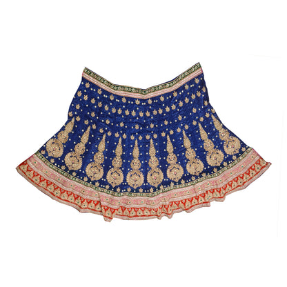 Sanskriti New Blue Net Mesh Long Skirt Unstitched Hand Beaded Ethnic Dressing