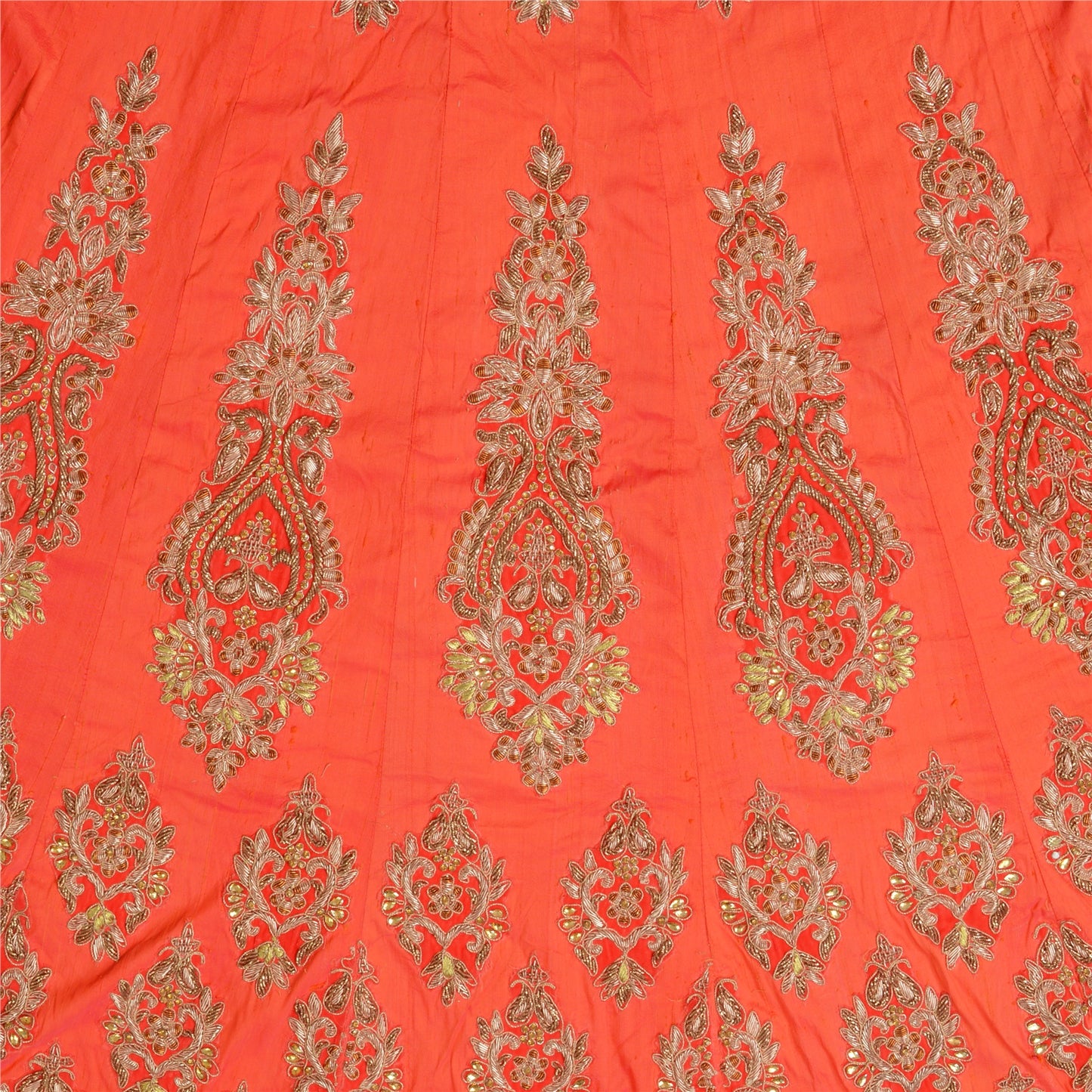 Sanskriti Vintage Peach Long Skirt Pure Silk Hand Beaded Unstitched Lehenga