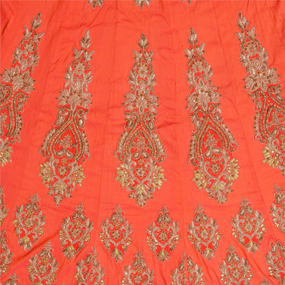 Sanskriti Vintage Peach Long Skirt Pure Silk Hand Beaded Unstitched Lehenga