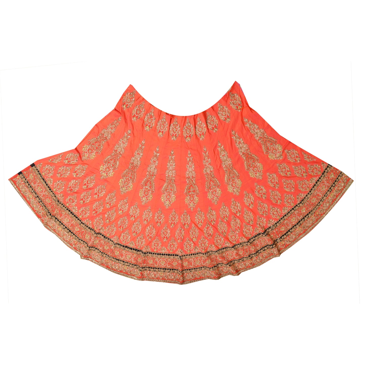 Sanskriti Vintage Peach 100% Pure Silk Long Skirt Unstitched Hand Beaded Zari Zardozi