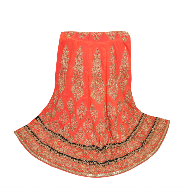 Sanskriti Vintage Peach Pure Silk Long Skirt Unstitched Hand Beaded Zari Zardozi