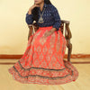 Sanskriti Vintage Peach 100% Pure Silk Long Skirt Unstitched Hand Beaded Zari Zardozi