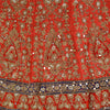 Sanskriti Vintage Red Long Wedding Skirt Pure Silk Hand Beaded Stitched Lehenga