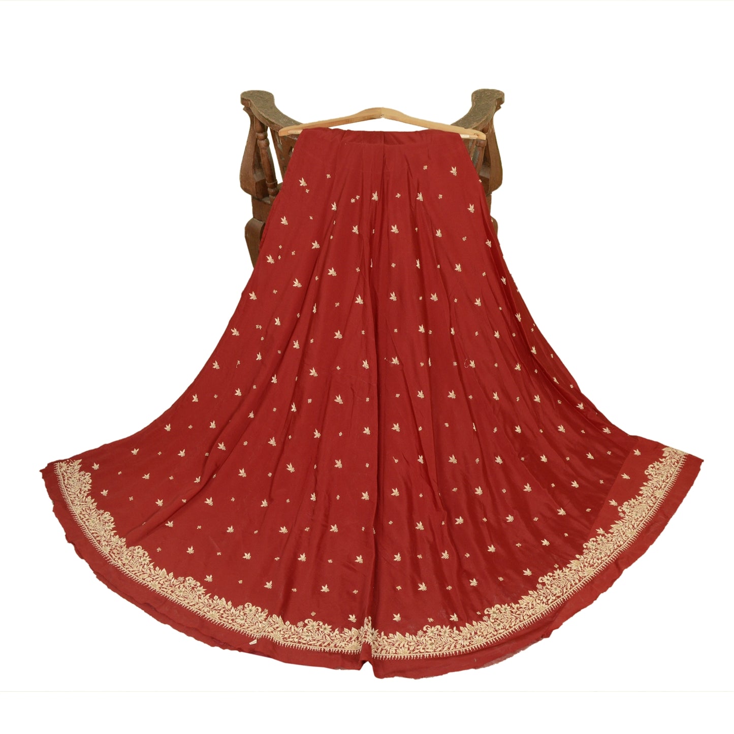 Sanskriti New Dark Red Long Skirt Pure Silk Hand Beaded Unstitched Lehenga