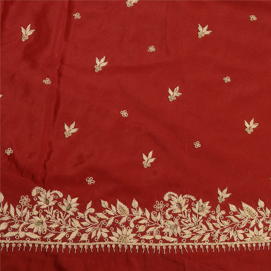 Sanskriti New Dark Red Long Skirt Pure Silk Hand Beaded Unstitched Lehenga