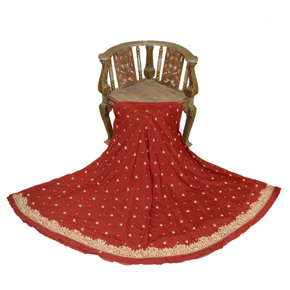 Sanskriti New Dark Red Long Skirt Pure Silk Hand Beaded Unstitched Lehenga