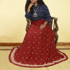 Sanskriti New Dark Red Long Skirt Pure Silk Hand Beaded Unstitched Lehenga