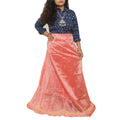 Sanskriti New Peach Pure Tissue Long Skirt Unstitched Hand Beaded Wedding Outfit