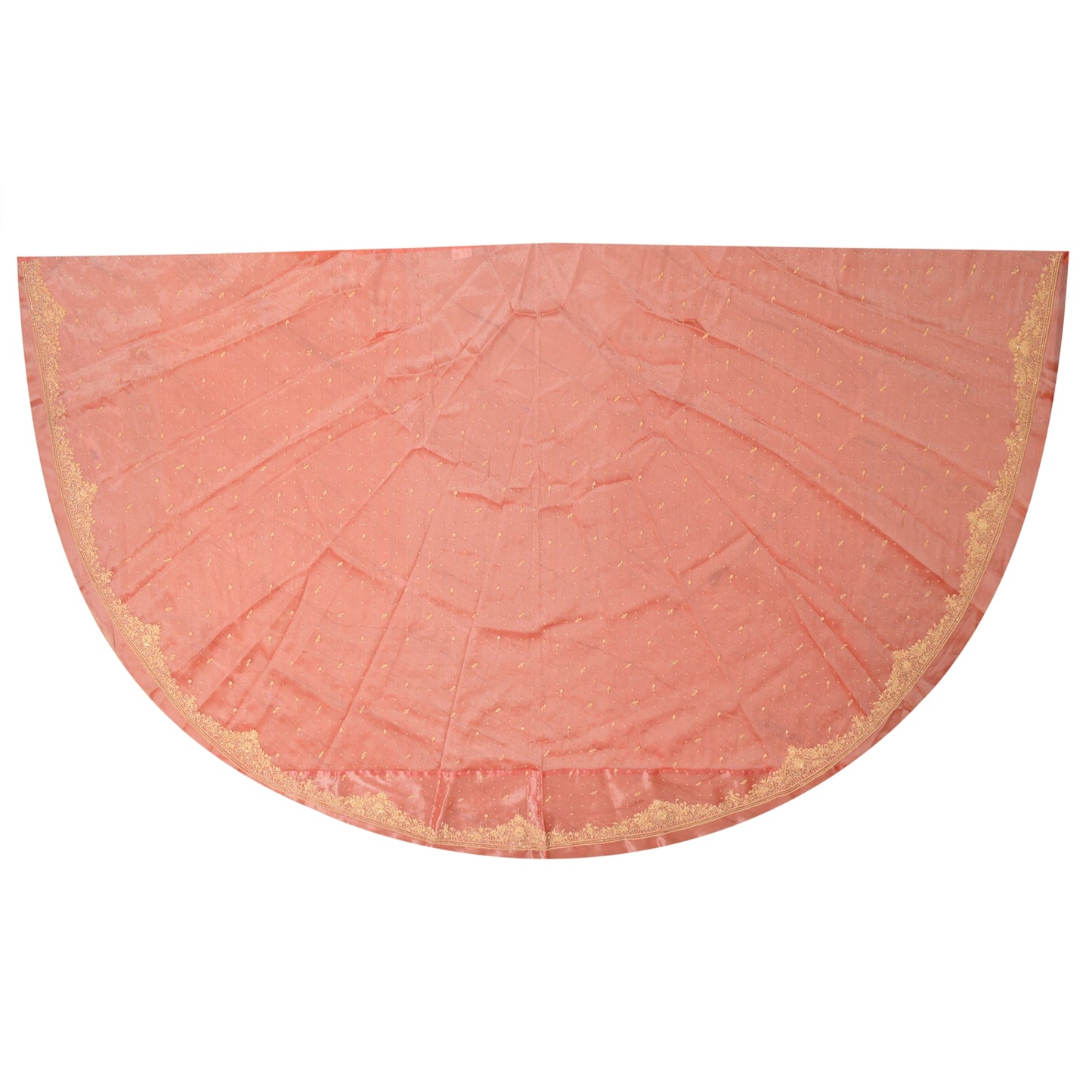 Sanskriti New Peach Pure Tissue Long Skirt Unstitched Hand Beaded Wedding Outfit