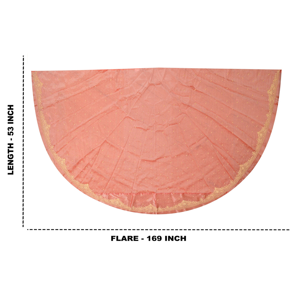 Sanskriti New Peach Pure Tissue Long Skirt Unstitched Hand Beaded Wedding Outfit