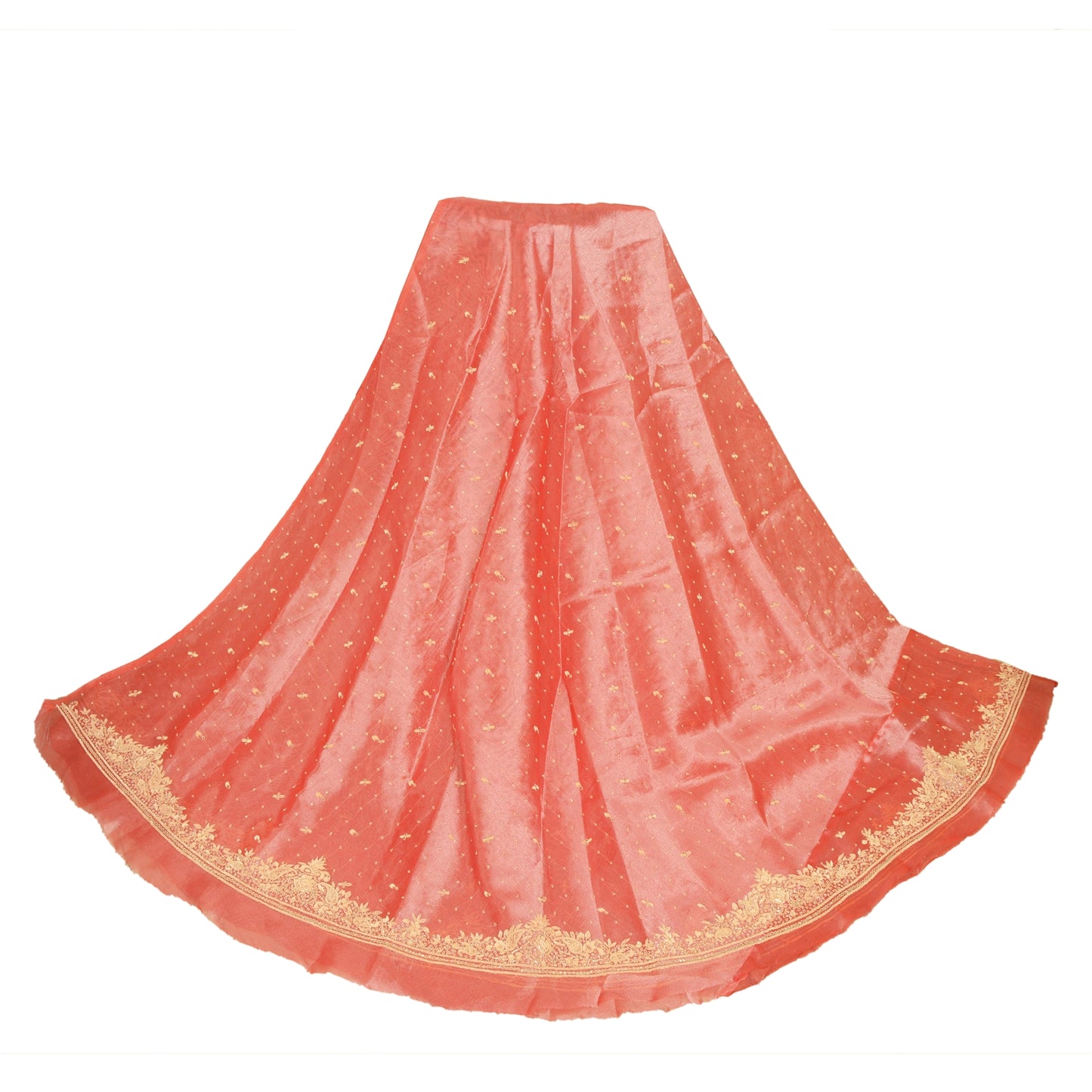 Sanskriti New Peach Pure Tissue Long Skirt Unstitched Hand Beaded Wedding Outfit