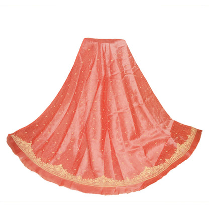 Sanskriti New Peach Pure Tissue Long Skirt Unstitched Hand Beaded Wedding Outfit