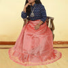 Sanskriti New Peach Pure Tissue Long Skirt Unstitched Hand Beaded Wedding Outfit