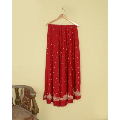 Sanskriti New Red Long Skirt Pure Silk Hand Embroidered Unstitched Lehenga