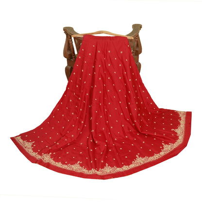 Sanskriti New Red Long Skirt Pure Silk Hand Embroidered Unstitched Lehenga
