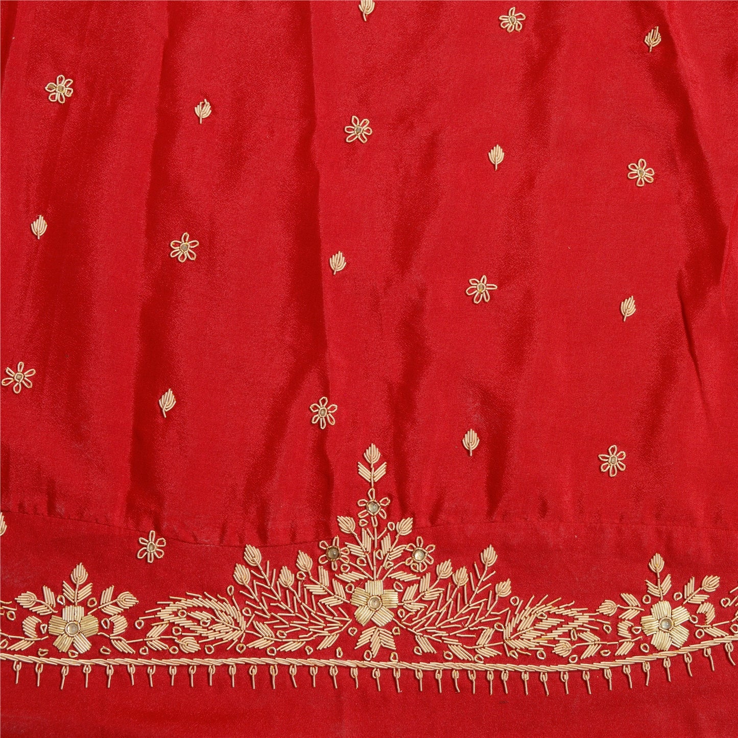 Sanskriti New Red Long Skirt Pure Silk Hand Embroidered Unstitched Lehenga