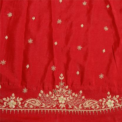 Sanskriti New Red Long Skirt Pure Silk Hand Embroidered Unstitched Lehenga