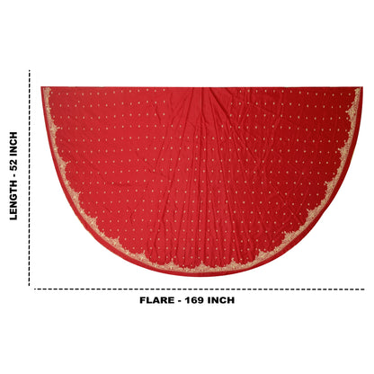 Sanskriti New Red Long Skirt Pure Silk Hand Embroidered Unstitched Lehenga