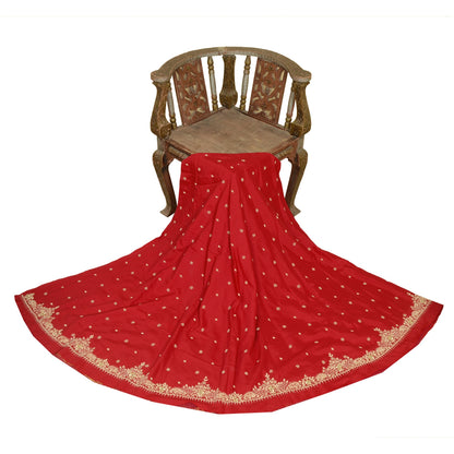 Sanskriti New Red Long Skirt Pure Silk Hand Embroidered Unstitched Lehenga