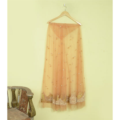Sanskriti Peach Long Skirt Net Mesh Hand Beaded Unstitched Wedding Lehenga
