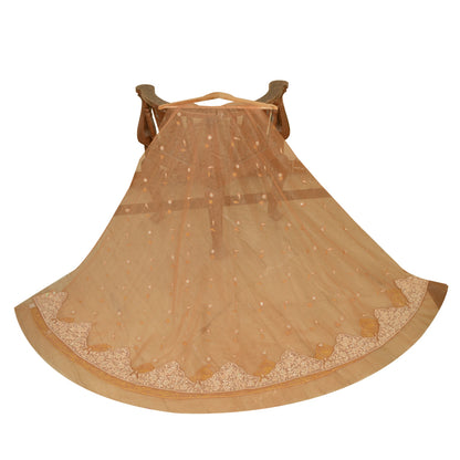 Sanskriti Peach Long Skirt Net Mesh Hand Beaded Unstitched Wedding Lehenga