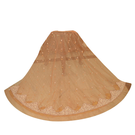 Sanskriti Peach Long Skirt Net Mesh Hand Beaded Unstitched Wedding Lehenga