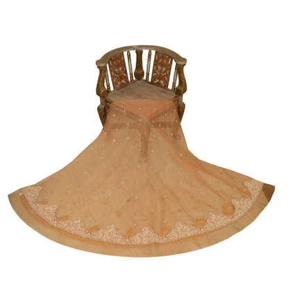 Sanskriti Peach Long Skirt Net Mesh Hand Beaded Unstitched Wedding Lehenga