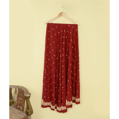 Sanskriti New Dark Red Long Skirt Pure Silk Hand Beaded Unstitched Lehenga