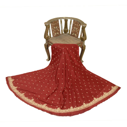 Sanskriti New Dark Red Long Skirt Pure Silk Hand Beaded Unstitched Lehenga
