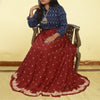Sanskriti New Dark Red Long Skirt Pure Silk Hand Beaded Unstitched Lehenga