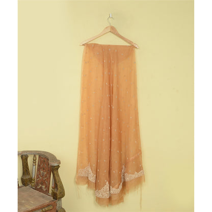 Sanskriti New Saffron Long Skirt Net Mesh Hand Beads Unstitched Zari Lehenga