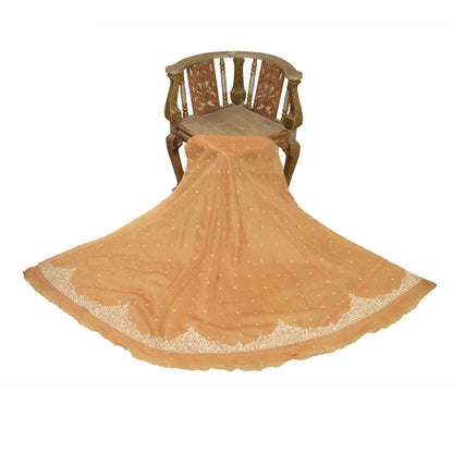 Sanskriti New Saffron Long Skirt Net Mesh Hand Beads Unstitched Zari Lehenga