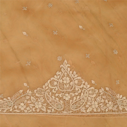 Sanskriti New Saffron Long Skirt Net Mesh Hand Beads Unstitched Zari Lehenga