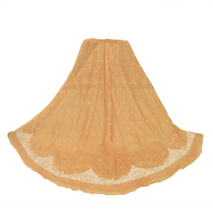 Sanskriti New Saffron Long Skirt Net Mesh Hand Beads Unstitched Zari Lehenga