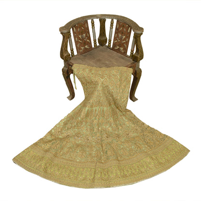 Sanskriti vintage Green Long Stitched Skirt Net Mesh Hand Beaded Party Lehenga