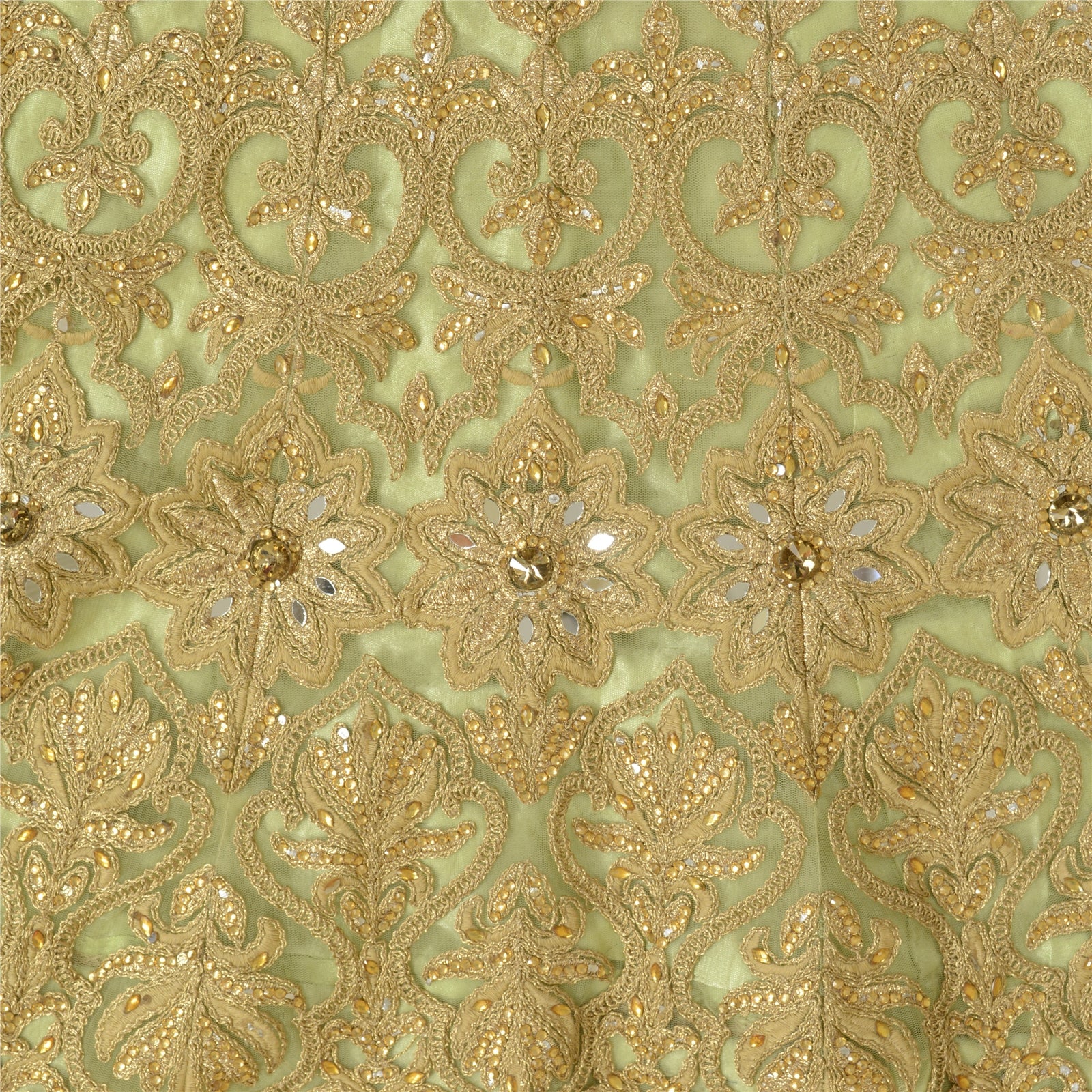 Sanskriti Vintage Green Net Mesh Skirt Long Stitched Hand Beaded Partywear Dress