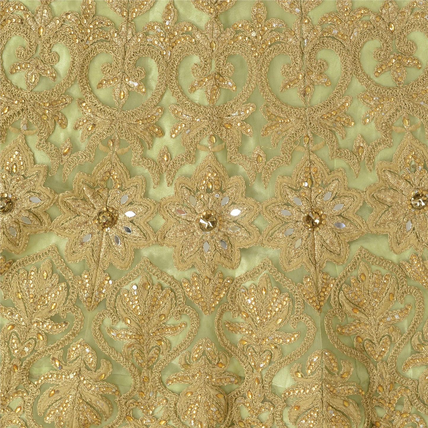 Sanskriti vintage Green Long Stitched Skirt Net Mesh Hand Beaded Party Lehenga