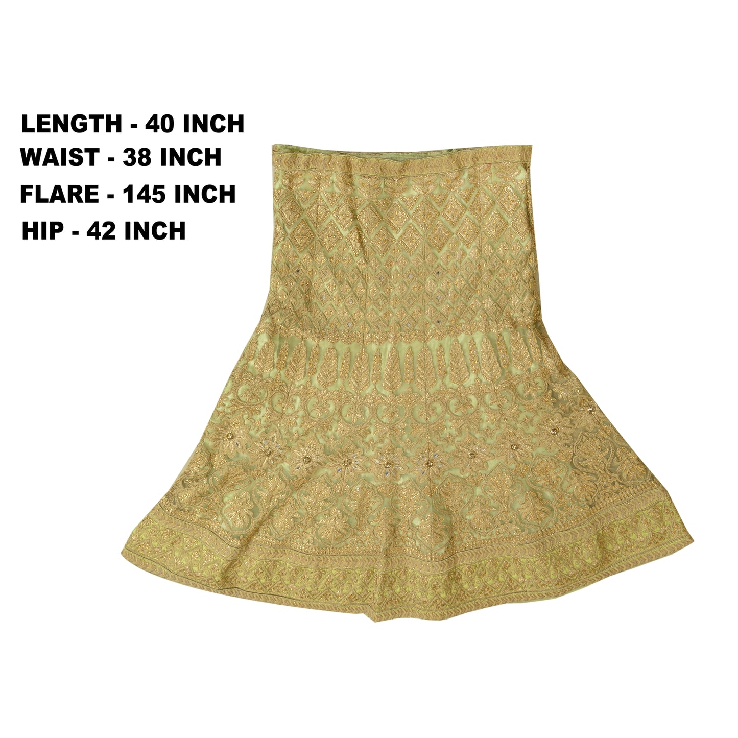 Sanskriti Vintage Green Net Mesh Skirt Long Stitched Hand Beaded Partywear Dress