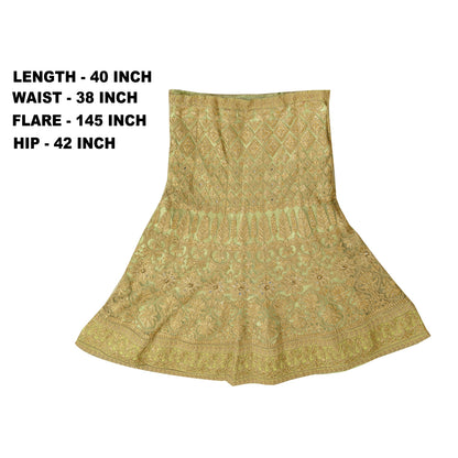 Sanskriti Vintage Green Net Mesh Skirt Long Stitched Hand Beaded Partywear Dress