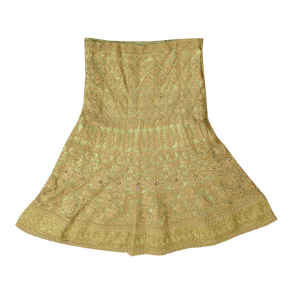 Sanskriti Vintage Green Net Mesh Skirt Long Stitched Hand Beaded Partywear Dress