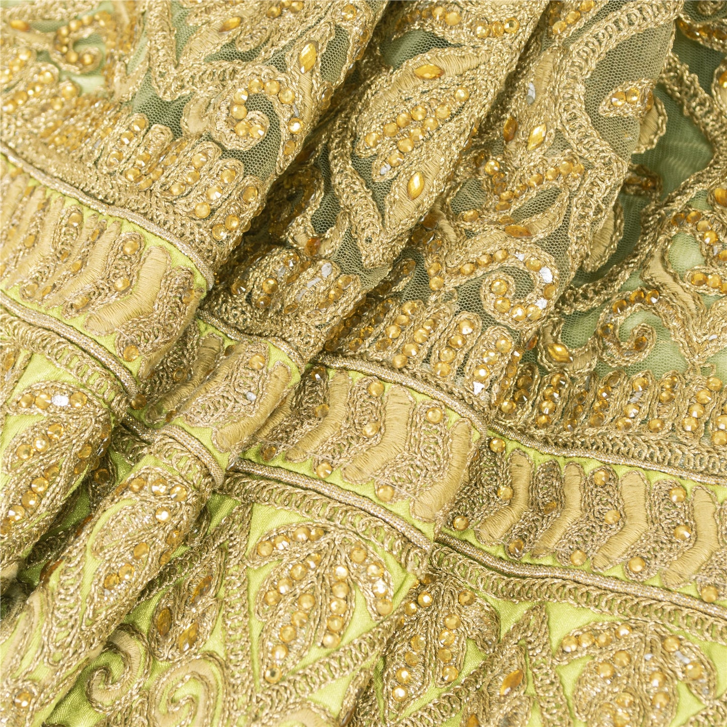 Sanskriti vintage Green Long Stitched Skirt Net Mesh Hand Beaded Party Lehenga