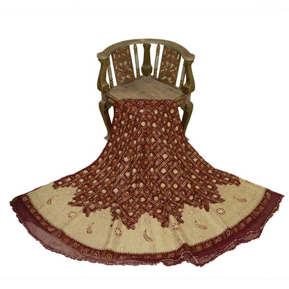 Sanskriti New Dark Red Pure Cotton Long Skirt Unstitched Hand Bead Bandhani Zari Zardozi Dabka