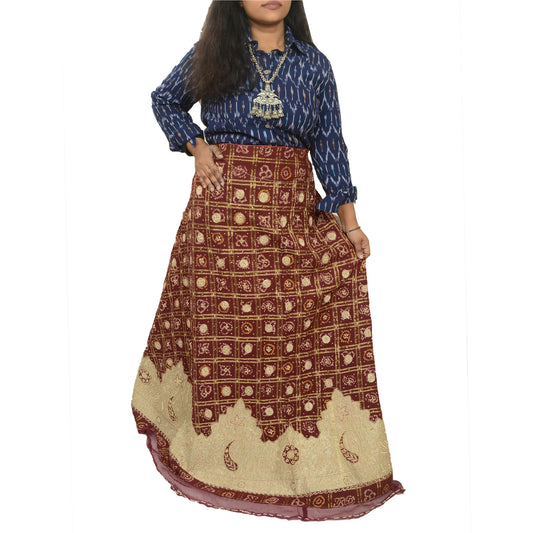 Sanskriti New Long Skirt Pure Cotton Hand Beaded Unstitched Bandhani Lehenga