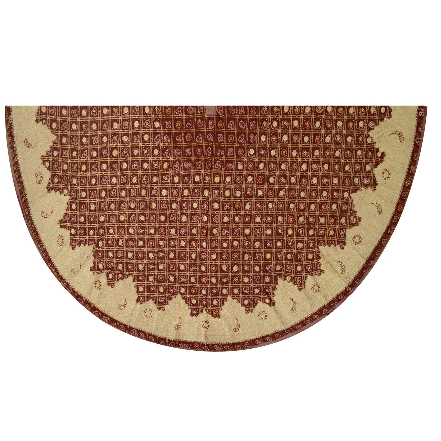 Sanskriti New Dark Red Pure Cotton Long Skirt Unstitched Hand Bead Bandhani Zari Zardozi Dabka